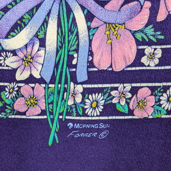 Vintage Morning Sun Sweatshirt Women's Size XL Forrer Purple Pink Floral - Picture 5 of 9